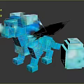 Blue Pixelated Dragon Figure With Wings And Adjacent Chest Block 3d model