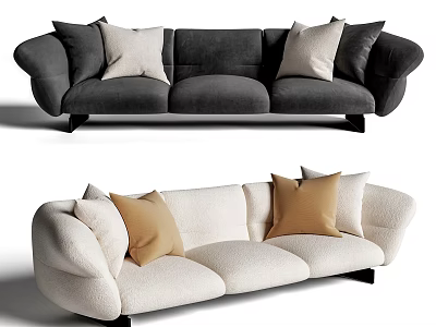Three Seater Sofa In Gray And Beige With Neutral Tones Pillows Modern Comfortable Design 3d model