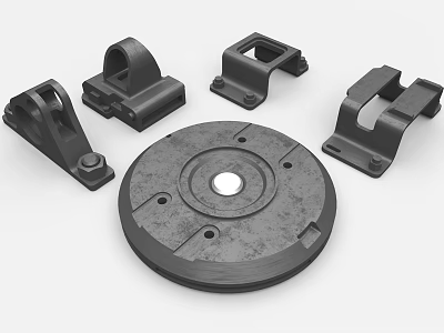 Industrial Equipment Metal Components Featuring Circular Base Plate Brackets And Mechanical Connectors 3d model