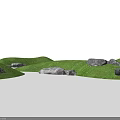 Natural Garden Landscape Design With Rolling Green Grass And Scattered Stones