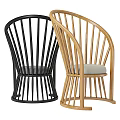 Stylish Black And Light Wood Accent Chairs With Gray Cushion And Face Pattern Pillow