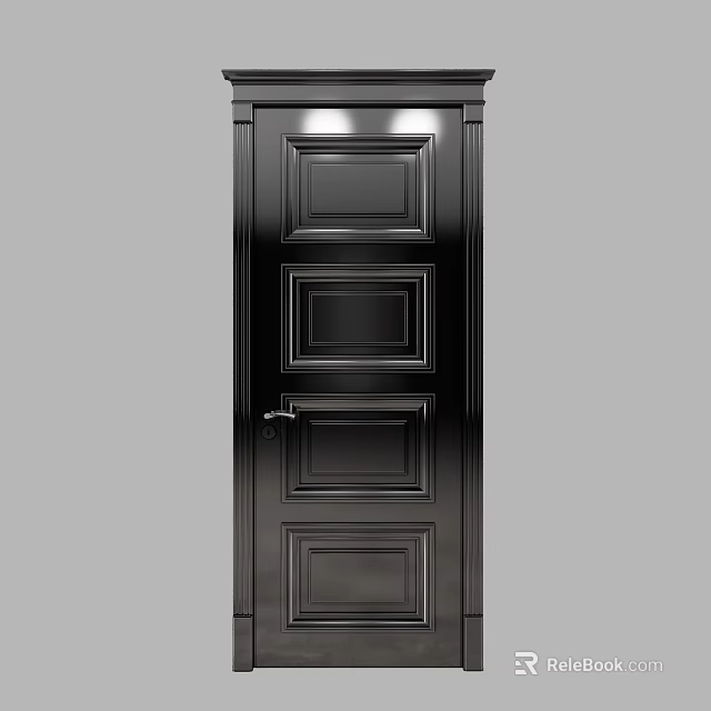 Black Modern Swing Door With Three Panel Design And Metal Handle 3d model
