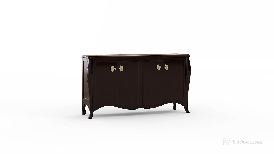 Elegant Classic Dark Wooden Sideboard With Gold Handles And Storage Design 3d model 