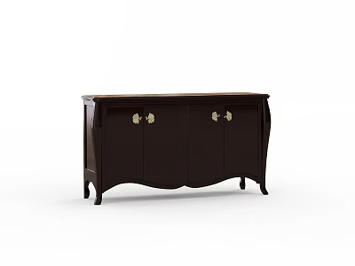Elegant Classic Dark Wooden Sideboard With Gold Handles And Storage Design 3d model