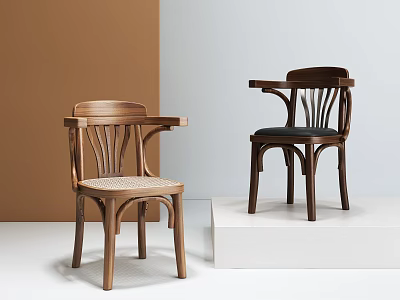 Modern Classic Wooden Dining Chairs With Rattan And Leather Seats For Contemporary Home Interiors 3d model