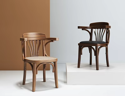 Modern Classic Wooden Dining Chairs With Rattan And Leather Seats For Contemporary Home Interiors 3d model
