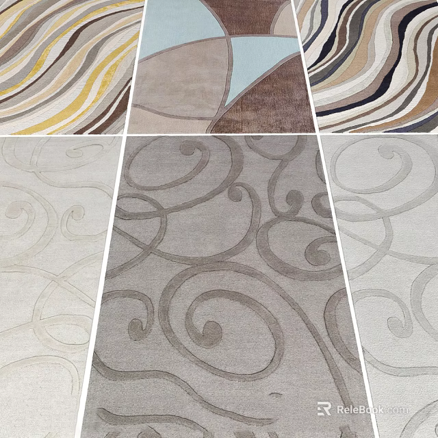 Square Rugs with Swirl Wave Curved Patterns Neutral Tones Beige Grey Brown Modern Home Decor 3d model 