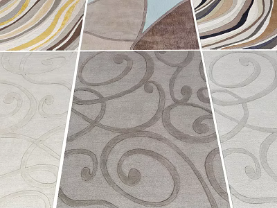 Square Rugs with Swirl Wave Curved Patterns Neutral Tones Beige Grey Brown Modern Home Decor 3d model
