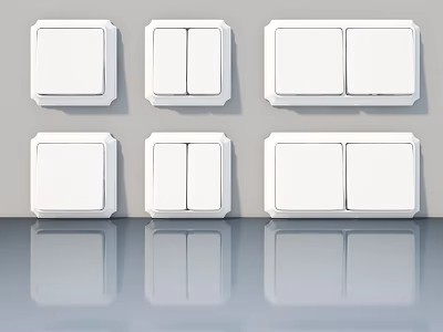 White Switch Panels With Single And Double Gang Designs Arranged On Wall 3d model