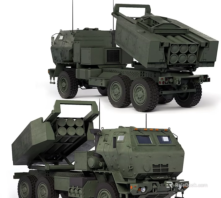 Military Functional Vehicle With Missile Launch System And Heavy Duty Wheels 3d model 