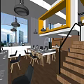 Modern Office Interior With Desks Computers Chairs Pendant Lights And Staircase