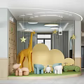 Kindergarten Interior Design With Wooden Bookshelf Arched Doorway Books And Toys