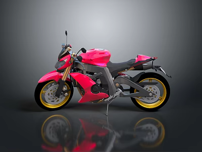 Pink Sleek Sport Motorcycle Featuring Modern Stylish Design Shiny Finish Yellow Wheels and Dark Background 3d model