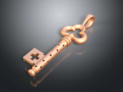 Copper Floral Design Key Hardware Tool With Holes On Shaft And Decorative Head 3d model