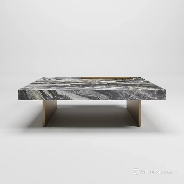 Modern Coffee Table With Veined Marble Top And Gold Metal Legs Design 3d model 