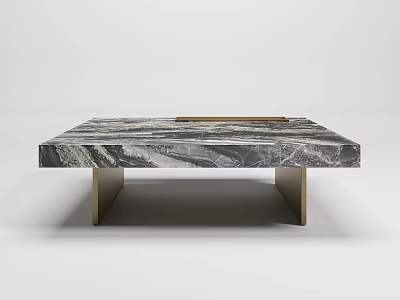 Modern Coffee Table With Veined Marble Top And Gold Metal Legs Design 3d model