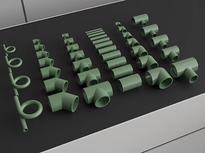 Different Green Pipe Fittings Including Elbows And Straight Tubes Arranged On Black Surface 3d model