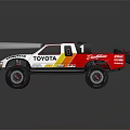 Toyota Off Road Rally Truck White Pink Yellow Stripes Number 1 Open Top Large Tires