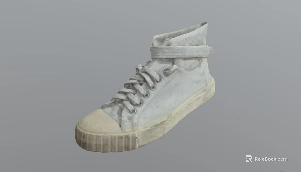 Gray High Top Canvas Shoes with Lace Up Closure Thick Textured Sole Casual Fashion Style 3d model 