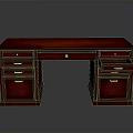 Classic Dark Red Wooden Desk With Multiple Drawers And Side Cabinets