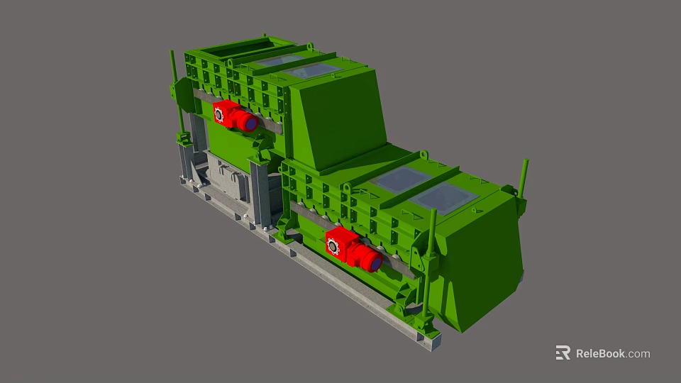 Green Heavy Duty Industrial Equipment With Robust Structure And Red Components 3d model 