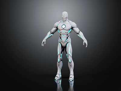 White Humanoid Character With Blue Luminous Lines And Futuristic Tech Armor Design 3d model