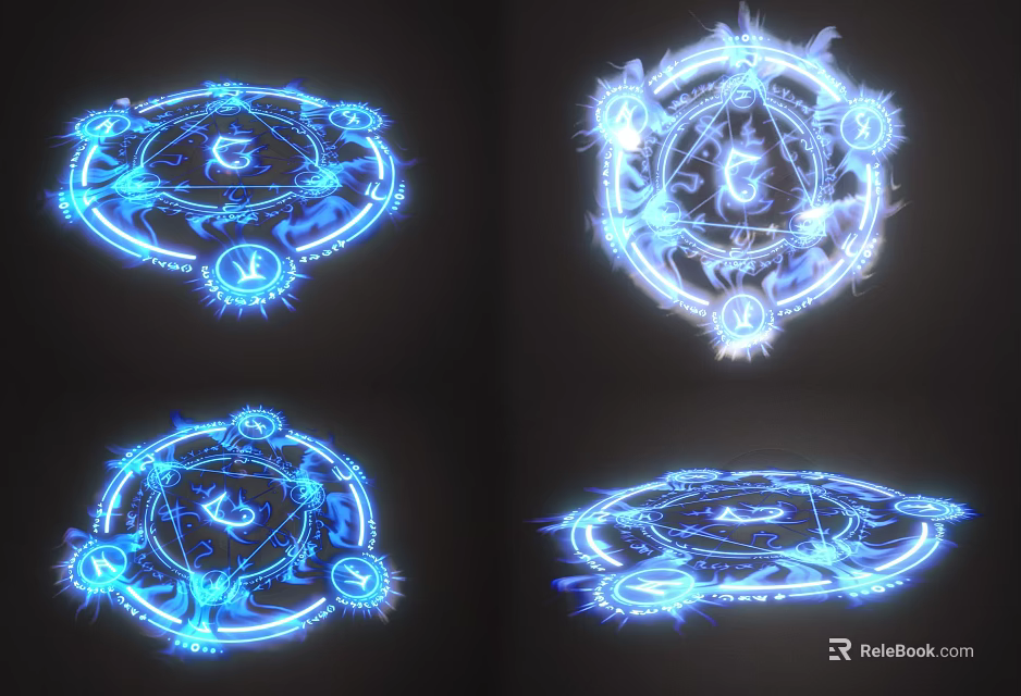 Blue Illuminated Art Installation With Circular Glowing Runes And Decorative Designs 3d model 