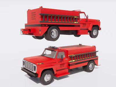 Red Fire Truck With Water Tank And Ladder In Side And Front Views 3d model