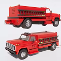 Red Fire Truck With Water Tank And Ladder In Side And Front Views