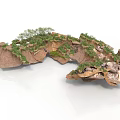 Modern Terrain Model With Rocky Formations And Lush Green Vegetation Details