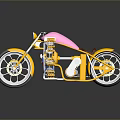 Custom Yellow Motorcycle Featuring Pink Seat Silver Wheels And Chrome Vintage Design