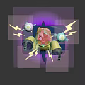 Glowing Animated Character With Pink Hair Headphones And Lightning Effects Near Electric Creature