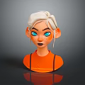 3D Game and Movie Character Bust With White Hair Blue Eyes Freckles and Orange Top