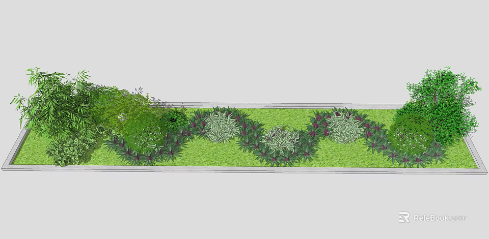 Shrub Arrangement In Landscaping Design With Green Lawn And Diverse Plants 3d model 