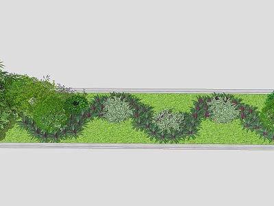 Shrub Arrangement In Landscaping Design With Green Lawn And Diverse Plants 3d model