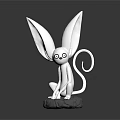 White Sculpture With Large Ears Big Eyes And Curled Tail Sitting On Stone Base