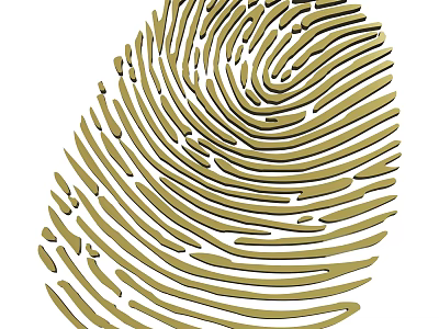 Golden Decorative Fingerprint Design Featuring Intricate Swirl Patterns and Artistic Details 3d model