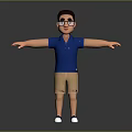 3D Character Wearing Blue Short Sleeved Polo Shirt And Khaki Shorts With White Shoes