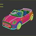 Shiny Red Mini Cooper Convertible with White Stripes Black Top and Silver Wheels