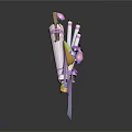 Colorful Scroll Shaped Household Items With Blue Purple Green Straps Tassels And Chains