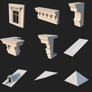 European-style plaster line doors and windows roof 3d model