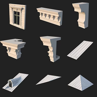 European-style plaster line doors and windows roof 3d model
