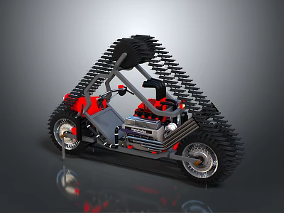 Unique Off Road Vehicle With Black Tracks Red Accents And Exposed Engine 3d model