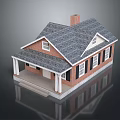 Traditional Residential House With Gray Roof Red Brick Walls White Windows And Porch Columns