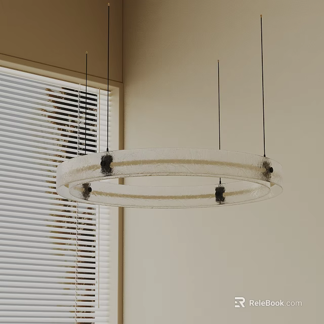 Modern Circular Glass Chandelier With Metal Frame Hanging In Contemporary Living Room 3d model 