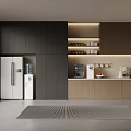 Modern Tea Room Interior Design With Black Wooden Cabinets Coffee Machine And Storage Shelves
