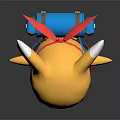 Cute Yellow Cartoon Creature With White Ear Tips Red Scarf Blue Backpack And Brown Pouch