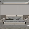 Modern Minimalist Bedroom with Striped Walls Platform Bed and Wooden Nightstands