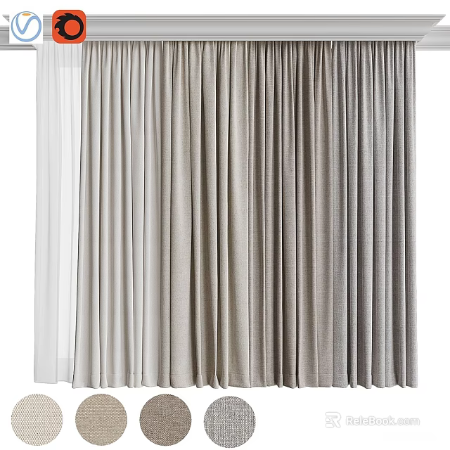 Modern Elegant Curtain for Living Room With Light Gray Fabric and Soft Drape Effect 3d model 