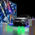 Display Shelves For Car Exhibition With Colorful Lighting And City Night View Background